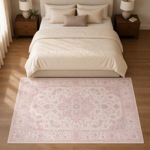 Alfombra Lavable <span class=keywords><strong>LIVEBOX</strong></span> Rosa de Poliéster con Pelo Cortado y Texturizado, 5x7, Grande, Estilo Tribal Vintage, Antideslizante, para Sala de Estar o Dormitorio - Product Image 6
