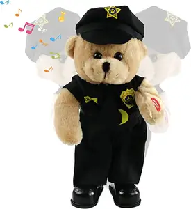 14 ''唱歌警察泰迪熊跳舞毛绒熊玩具音乐毛绒动物在正义制服电动互动动画