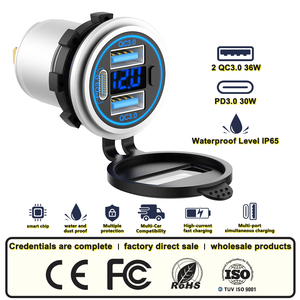 Nhà máy 12V/24V nhôm không thấm nước chuyển đổi Vôn kế kỹ thuật số sạc nhanh QC3.0 pd3.0 Cổng USB kép xe sạc ổ cắm - Product Image 3