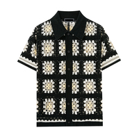 Maßgefertigtes Durchbrochenes Häkelblumen-Strick-Herren-Poloshirt Modisches Lässiges Umlegekragen Einreihiger Herren-Strickcardigan