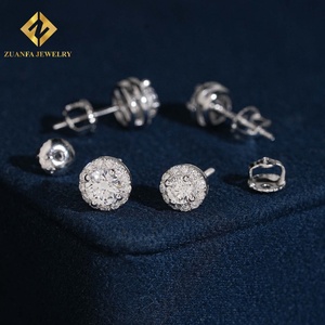 Iced Out Round Halo Diamond Stud <b>Earrings</b> Lab Grown Diamond 925 Sterling <b>Silver</b> Screw Back <b>Wedding</b> Jewelry For Women - Product Image 5