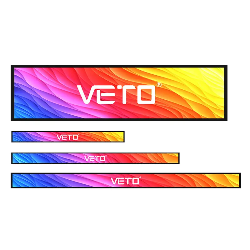 Veto 23.1หน้าจอบาร์แบบยืดกว้างพิเศษขนาด46.6นิ้วป้ายดิจิตอล LCD จอแสดงโฆษณาผ่านเครือข่ายแอนดรอยด์สำหรับชั้นวาง