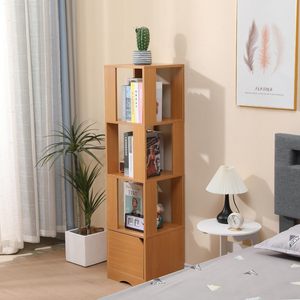 Tree 4-Tier Bookshelf Corner <strong>Slim</strong> Storage <strong>Shelf</strong> with Door, 136cm Tall Bookcase Shelving <strong>Unit</strong> - Product Image 5