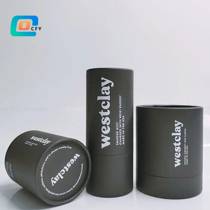 Eco friendly craft black paper tube custom printing cardboard cylinder packaging for candle gift round cosmetic paper jar box