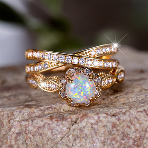 Trắng Opal Vòng đá thiết lập sang trọng pha lê trắng Zircon đôi nhẫn cho phụ nữ hợp thời trang màu vàng Bridal Wedding Bộ đồ trang sức - Product Image 6