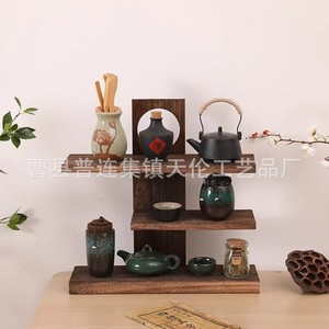 Estante de escritorio de madera de varias capas, estilo retro minimalista, para tazas y juegos de té, estante de almacenamiento chino retro de madera maciza. - Product Image 1
