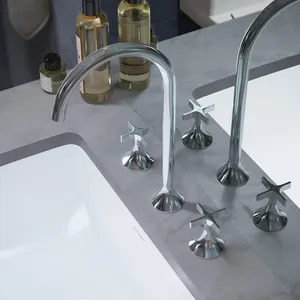 Aquacubic 8" Widespread High Arc Slim Fancy Lavatory 3 Holes Basin Bathroom Faucet