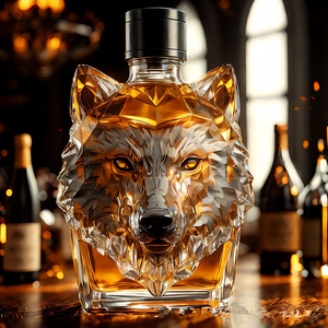 Botellas <span class=keywords><strong>de</strong></span> Vidrio para Whisky, <span class=keywords><strong>Vodka</strong></span> y Vino, con Diseño Creativo <span class=keywords><strong>de</strong></span> Cabeza <span class=keywords><strong>de</strong></span> Lobo, 150 ml, 350 ml, Cristal Pequeño, Venta al por Mayor, OEM, ODM - Product Image 1
