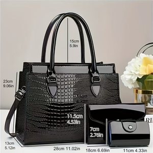 Sac à main fourre-tout décontracté grande capacité pour femme, pratique, bandoulière zippée, nouveau modèle transfrontalier, ensemble trois pièces avec motif <span class=keywords><strong>crocodile</strong></span> - Product Image 2