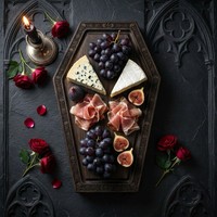 Tabla de Charcutería de Ataúd de Halloween, Bandeja de Queso de Bambú con Calavera Gótica Tallada, Plato Grande para Servir en Fiestas Espeluznantes