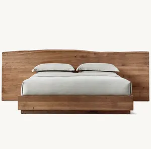 Support Customized Modern Hotel Bedroom Furniture Double Big Size Solid Wooden Beds