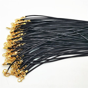 Cordón de cuero encerado para collar, 2mm, negro, 45cm, con cierre dorado, accesorio de joyería para colgante de cristal - Product Image 3
