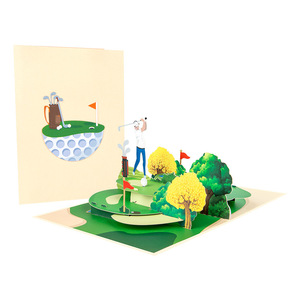 New Wholesale Father's Day Pop up Paper Gift Card with Envelop 3D Sport Playing Greeting Card of Golf Playing Paper Craft