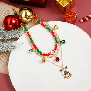 Collar con colgante de muñeco de nieve con campana de Navidad de aleación de moda, Gargantilla con cuentas para mujer, regalo de fiesta de vacaciones, <span class=keywords><strong>intercambio</strong></span> y vacaciones de invierno - Product Image 3