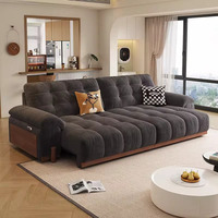 Cremefarbenes Elektrisches Schlafsofa, Neues Multifunktionales Ausziehbares Gerades Holz-Stoffsofa für Kleine Wohnzimmer