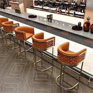 <span class=keywords><strong>Tabouret</strong></span> de bar haut en cuir PU et métal doré, style nordique moderne et simple, luxe léger, pour comptoir de café - Product Image 4