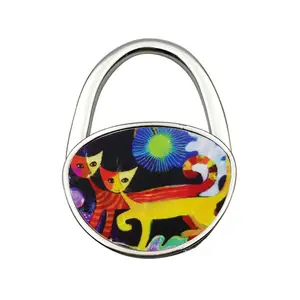 Folding Oval Portable Bag Hook Metal Purse Hook Handbag Bag Hanger Floral Pattern Christmas Bag Hanger