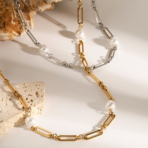 สร้อยคอไข่มุกน้ำจืดสแตนเลสสตีลใหม่ ชุบ PVD 18k สร้อยคอแฟชั่นมุก DIY สแตนเลสสตีล - Product Image 2