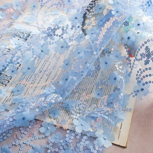 Модная Горячая распродажа 4 мм 3D синего цвета блестящая тюль сетка с блестками сетка с вышивкой кружевная цветочная ткань для свадьбы Dess - Product Image 6