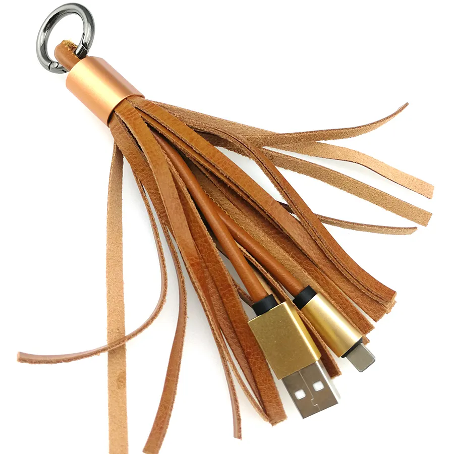 Mini Leather Tassels Style Keychain Usb Data 8 Pin Charging Cable for iPhone