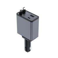 Cargador de Coche Retráctil de 151W, Cargador de Coche de Carga Rápida 4 en 1 con USB-C y USB-A, Compatible con iPhone Serie Galaxy