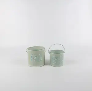 Vente en gros seau à légumes ovale en métal galvanisé deux pièces vert clair seau en fer décoration intérieure seau à fleurs - Product Image 1