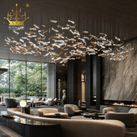 Lustre Sculptural en Verre Plaqué Or et Argent Personnalisé, Suspension Multi-Gouttes pour Villa, Hall d'Hôtel, Escalier