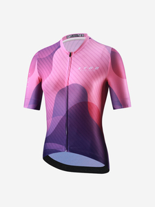 Jersey de Ciclismo de Manga Corta para Mujer al por Mayor con Estampado Geométrico Degradado, Cremallera Completa, Secado Rápido y Transpirable para Carretera y MTB - Product Image 1