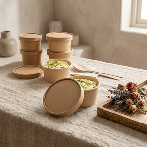 12 OZ Custom Printed Kraft Paper <b>Cup</b> Bowl Single Wall Food Grade <b>Disposable</b> Paper <b>Cups</b> & bowls With for Noodle Soup Salad - Product Image 2