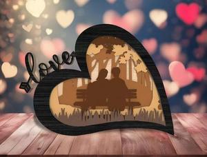 Silhouette de couple en bois double couche en forme de cœur, romantique, pour la Saint-Valentin, anniversaire, commémoration, décoration intérieure - Product Image 3