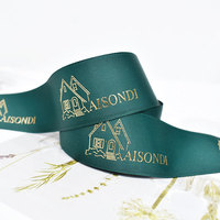 Pita Grosgrain Grosir 38mm 2.5cm Cetak Foil Emas 3D Pita Grosgrain Bergaris Logo Kustom untuk Pembungkus Kado