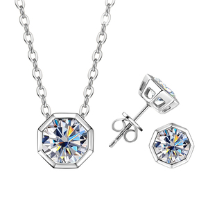 Ensemble de bijoux polyvalent de luxe en argent sterling 925, boucles d'oreilles et collier, ensemble 2 pièces, boucles d'oreilles à clous en moissanite et collier avec pendentif - Product Image 2