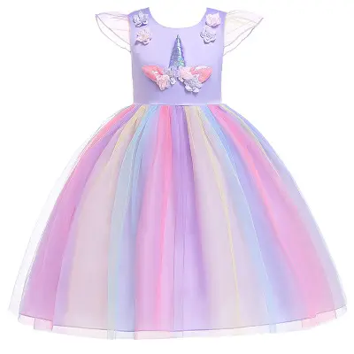 3-12 T unicorn dresses fashion prom event frock beautiful baby girl birthday dresses party flower girl dress