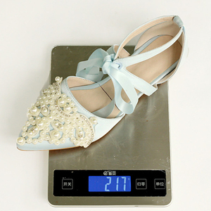Sandales plates à lacets en soie pour femme, grande taille 45, à bout pointu, ornées de perles, style ballerines, coupe large, pour l'été et l'extérieur - Product Image 3