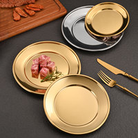Assiette ronde coréenne en acier inoxydable à bord large, assiette à steak occidentale, assiette plate peu profonde pour fruits et dim sum de restaurant