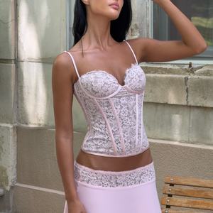 Nouvelle Collection 2026 – Ensemble 2 Pièces Rose Poudré pour Femme : Corset en Dentelle à Baleines et Jupe Midi Taille Haute en Satin – Tenue de Soirée Romantique – Personnalisation OEM - Product Image 2