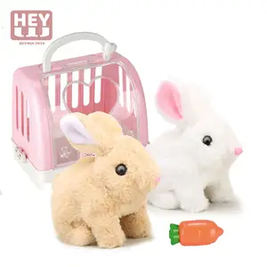 海文儿童电子玩具，毛绒兔子宠物行走，吠叫，摇尾巴，逼真的毛绒兔子女孩礼物 (933-16e)