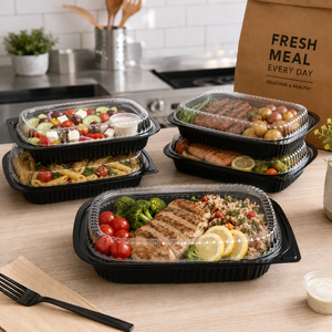 Disposable PP Food Container with Clear PET Lid Black <b>Plastic</b> Takeaway Meal Prep Packaging <b>Box</b> for Restaurant Supermarket - Product Image 4