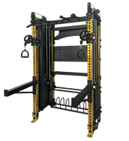 LongGlory plegable multifuncional 3D Smith Machine Cable Crossover Trainer plegable Power Rack para uso doméstico y gimnasio