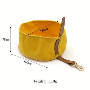 Stocked Waxed Canvas Foldable Pet Portable Water <b>Container</b> Travel Dog <b>Cat</b> Feeding Bowl With Carabiner - Product Image 2