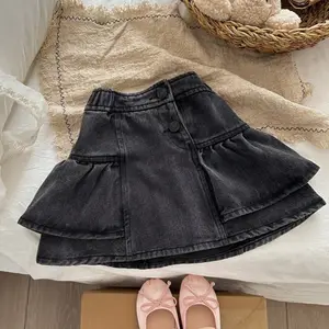 Großhandel 2024 Sommer schlichte Mode Rüschenkleidung Kinder Mädchen schwarz Jeans Rock