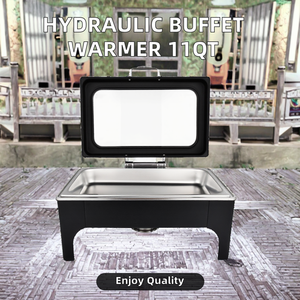 Kuntai Black Luxury Stainless Steel 9L Gas Powered <strong>Fuel</strong> <strong>Chaffing</strong> Dish Buffet Set with Food Warmer 440W - Product Image 4