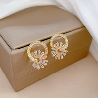 Set Perhiasan Wanita Fashion 316L Stainless Steel Lapis Emas 18K PVD Tahan Air, Anting dan Kalung Motif Bunga untuk Pernikahan