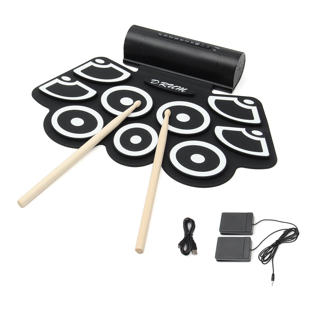 Portable Roll up 9 Pads Electronic MIDI Drum Set with Headphone Jack Built-in Speakers Drumstick Foot Pedals