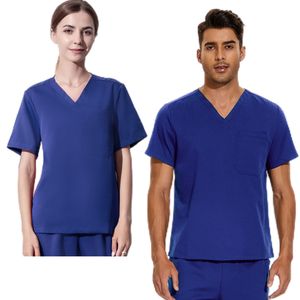 42019 Pantalones rectos de tela elástica de envío rápido uniformes médicos Unisex uniformes médicos masculinos uniformes hombres Scrubs Top cuello en V - Product Image 5