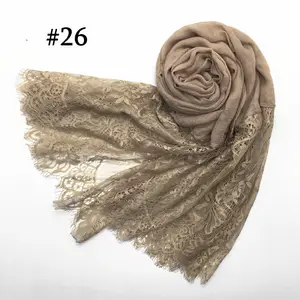 Temperament Hijabs New Style Ladies Pure Color Scarf Two Big Lace Hijabs Head Scarf Silk Scarf 30 Colors Hijabs