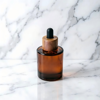 Flacon compte-gouttes en verre givré écologique avec bouchon en bois, capacité de 100 ml, pour huiles essentielles et sérums