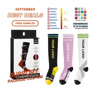 Chaussettes de compression montantes à pois et rayures 15-20 mmHg pour le sport et la course, soutien du mollet, pour femmes et hommes, faible MOQ, vente en gros