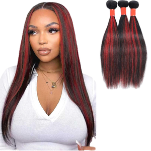 Extensiones de Cabello Humano Virgen Vietnamita Liso con Cierre de Encaje Alineado, Color 1B/99J Rojo Borgoña con Reflejos Ombre - Product Image 1