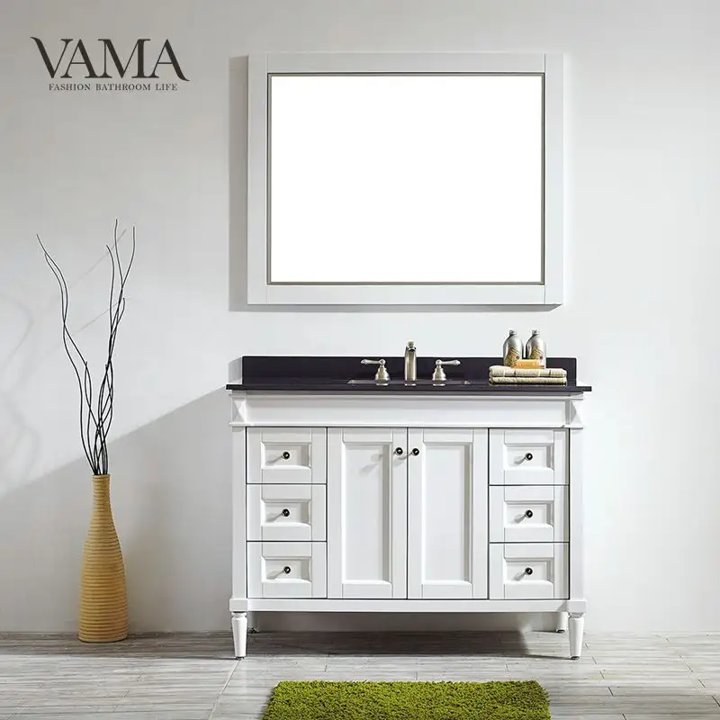 Meuble de salle de bain Vama 48 pouces blanc style américain avec lavabo carré